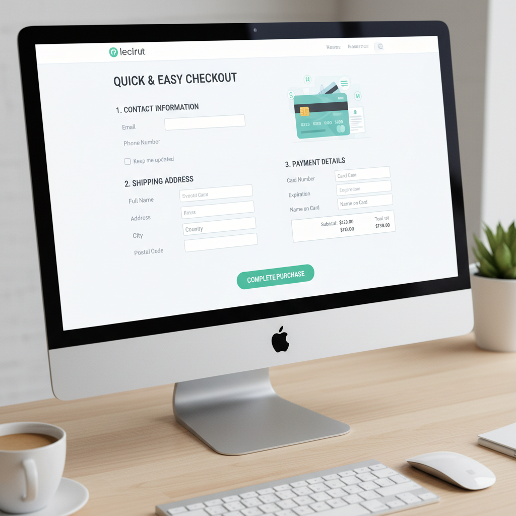 E-commerce checkout interface on desktop and mobile showing payment form and order summary
