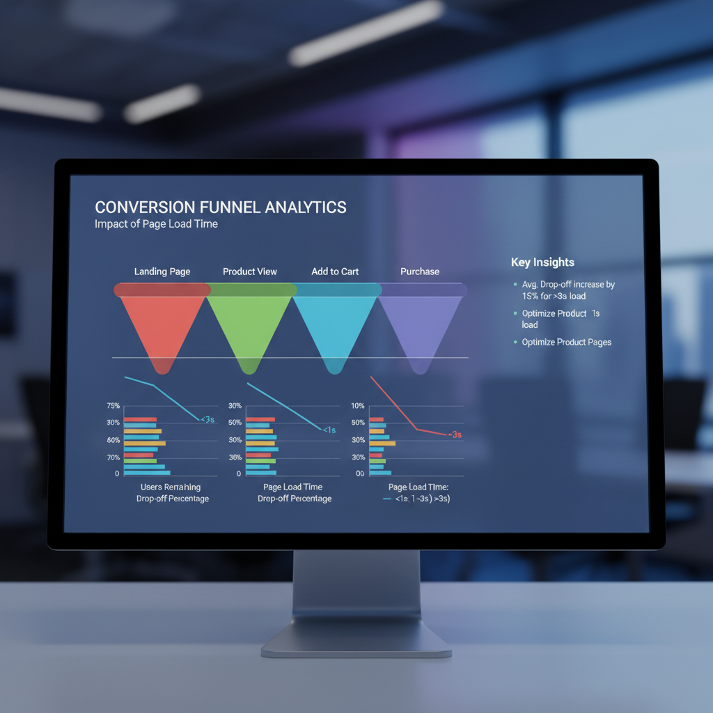 Conversion rate optimization analytics showing funnel drop-off at different page load times