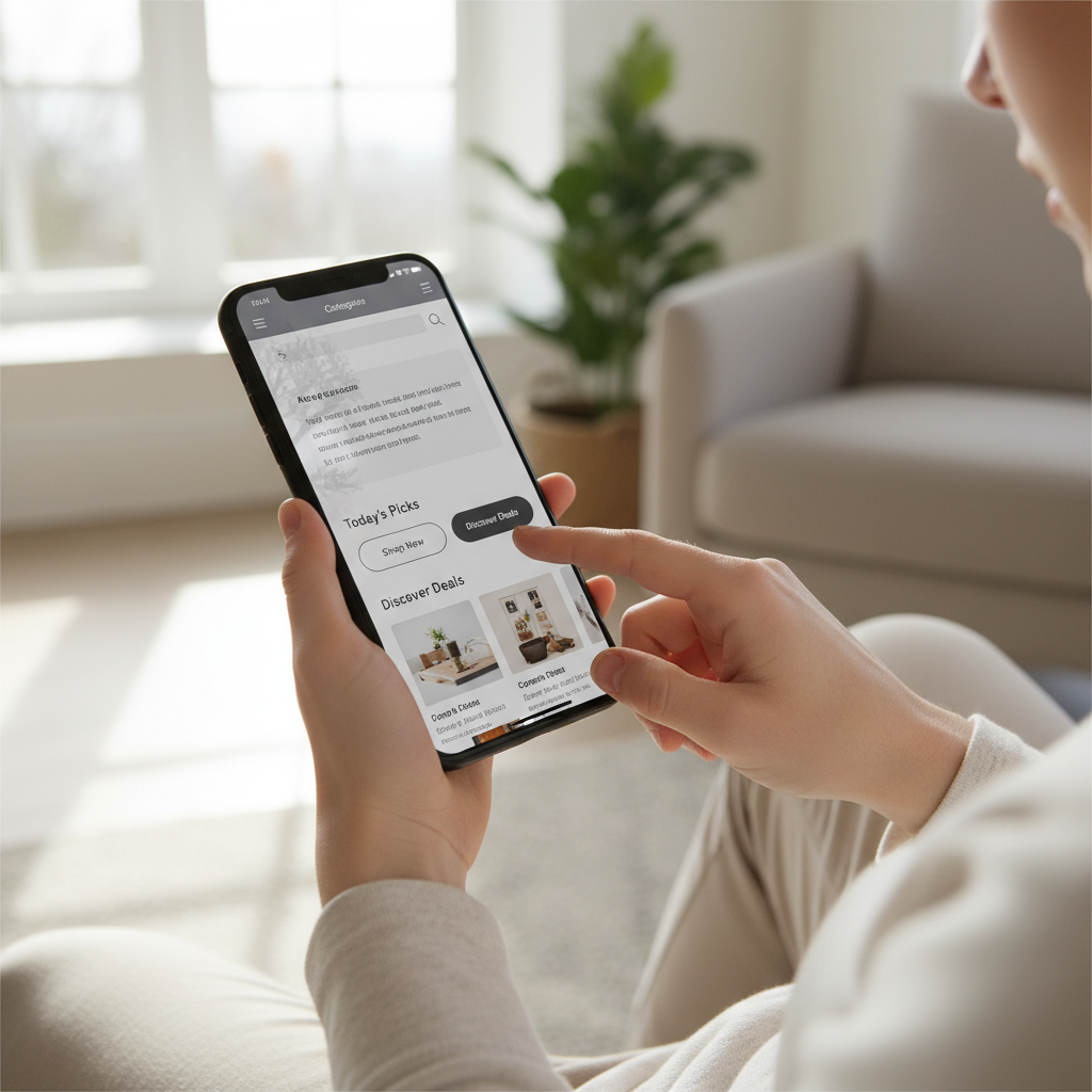 User interacting with a mobile website, tapping buttons and navigating