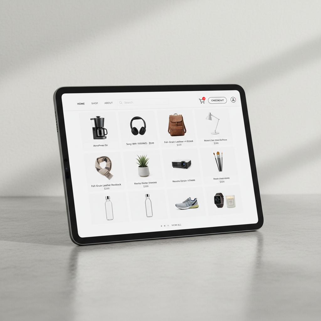 E-commerce online store interface showing product catalog and checkout flow