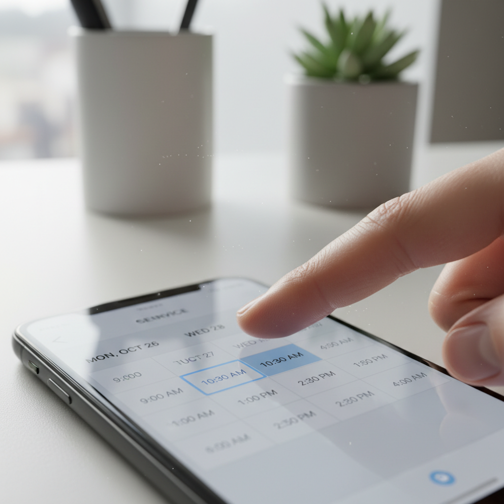 Appointment booking flow with calendar and time slot selection
