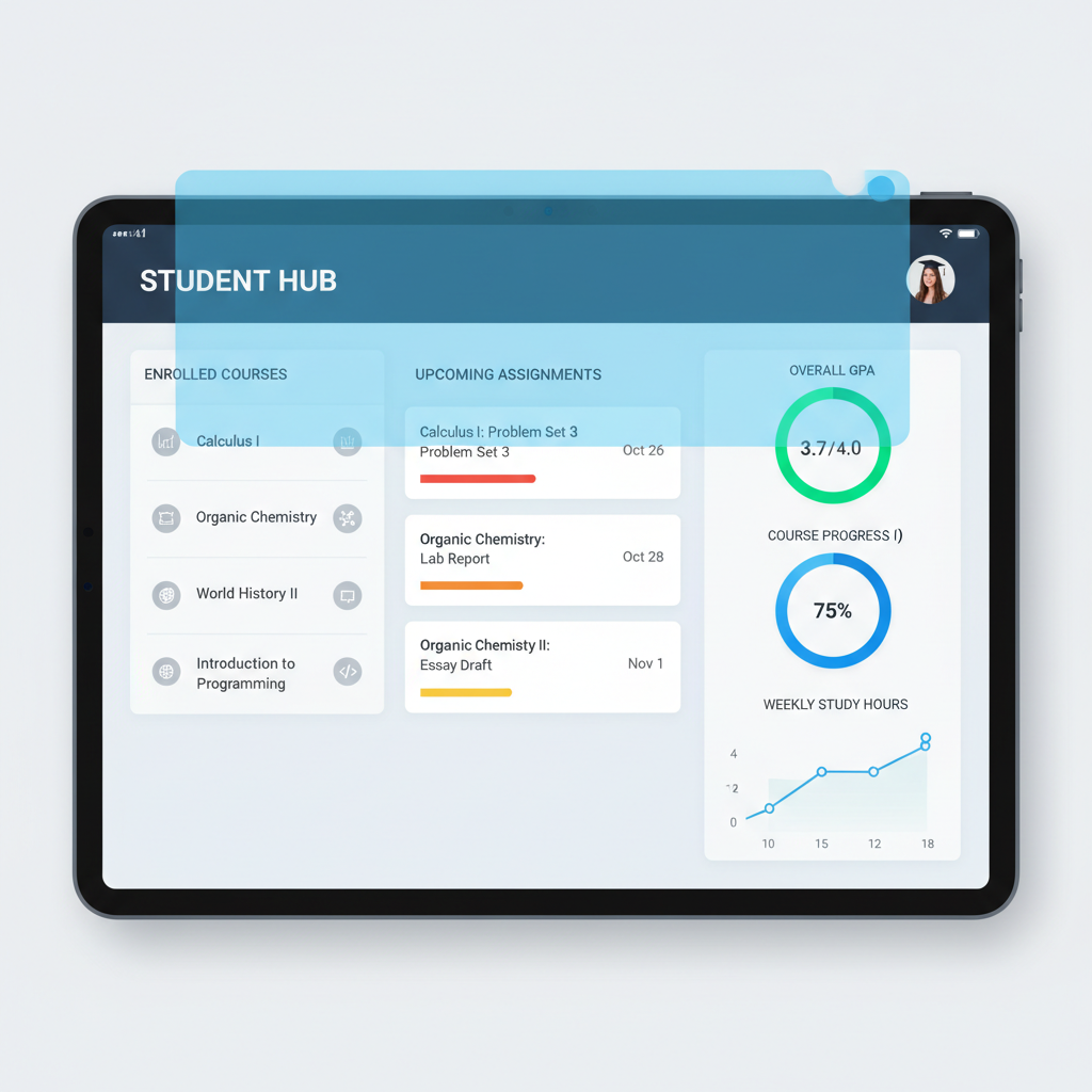 Orion Academy student dashboard with course overview and assignments