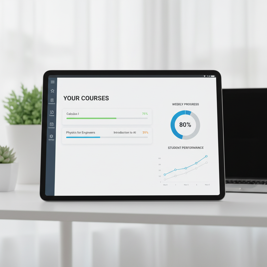 Orion Academy learning management system showing course dashboard and student progress