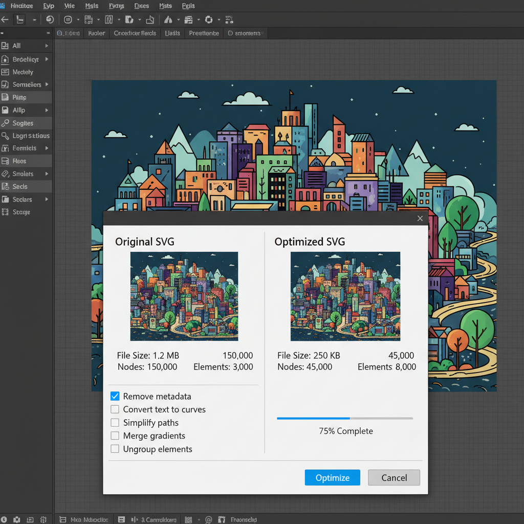 Image compression and optimization workflow showing before and after file sizes