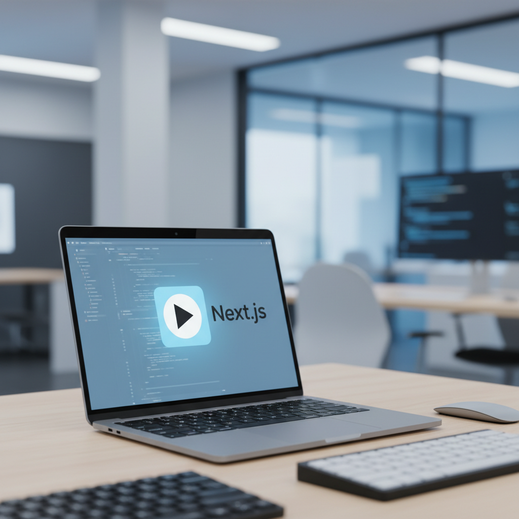 Modern web development workspace with code editor showing Next.js and React code