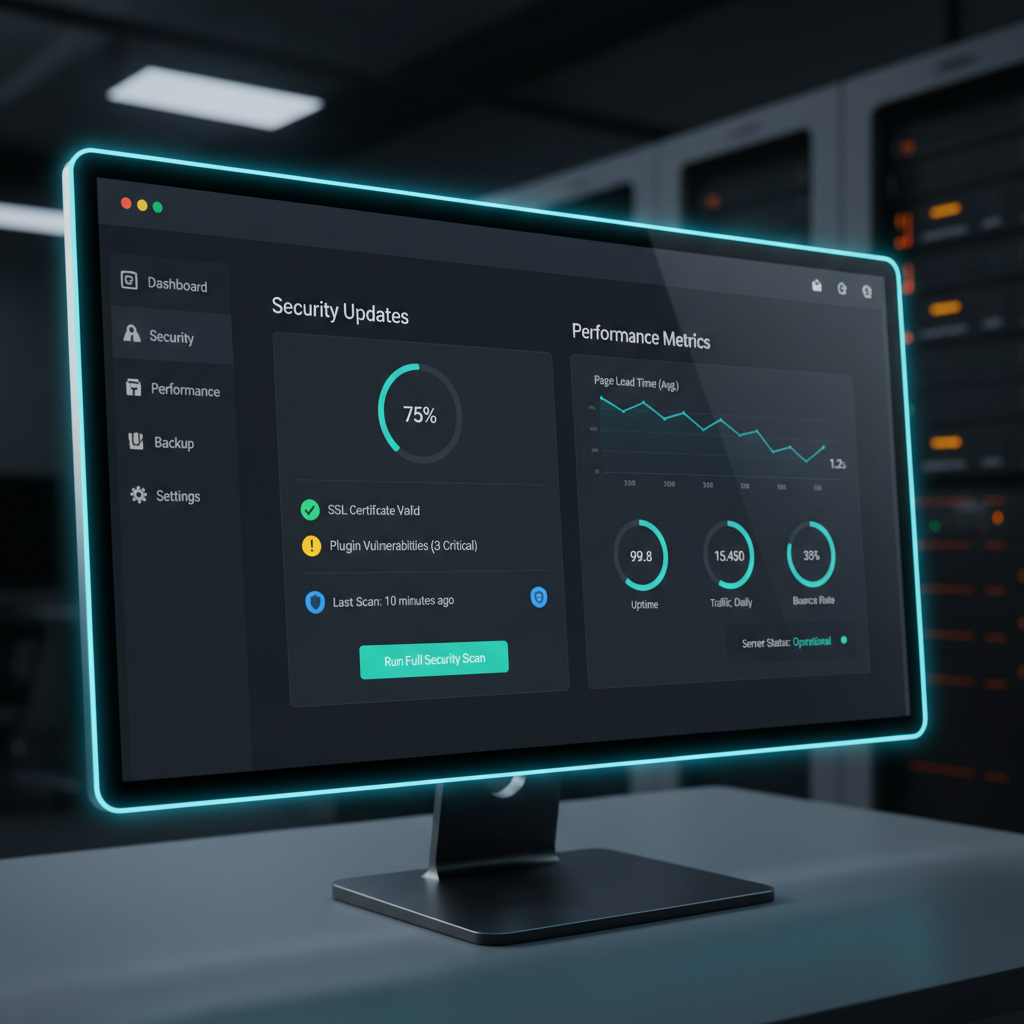 WordPress admin dashboard showing plugin management and performance issues