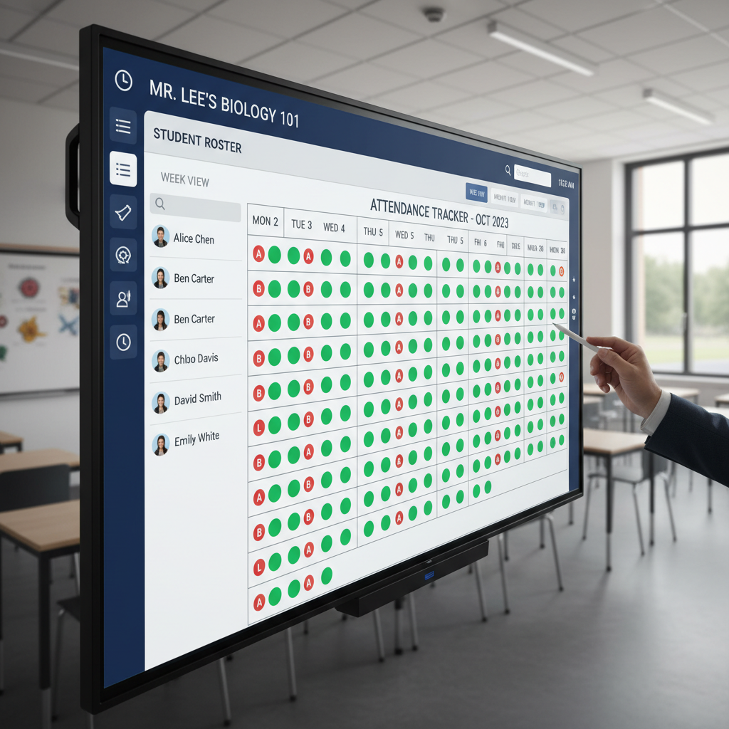Teacher interface showing class management and grading tools