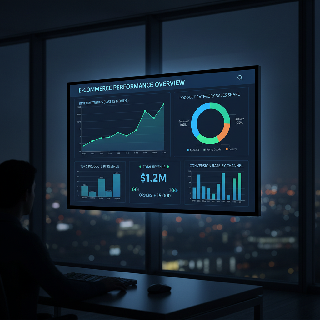 E-commerce analytics dashboard showing conversion rates, revenue metrics, and performance data