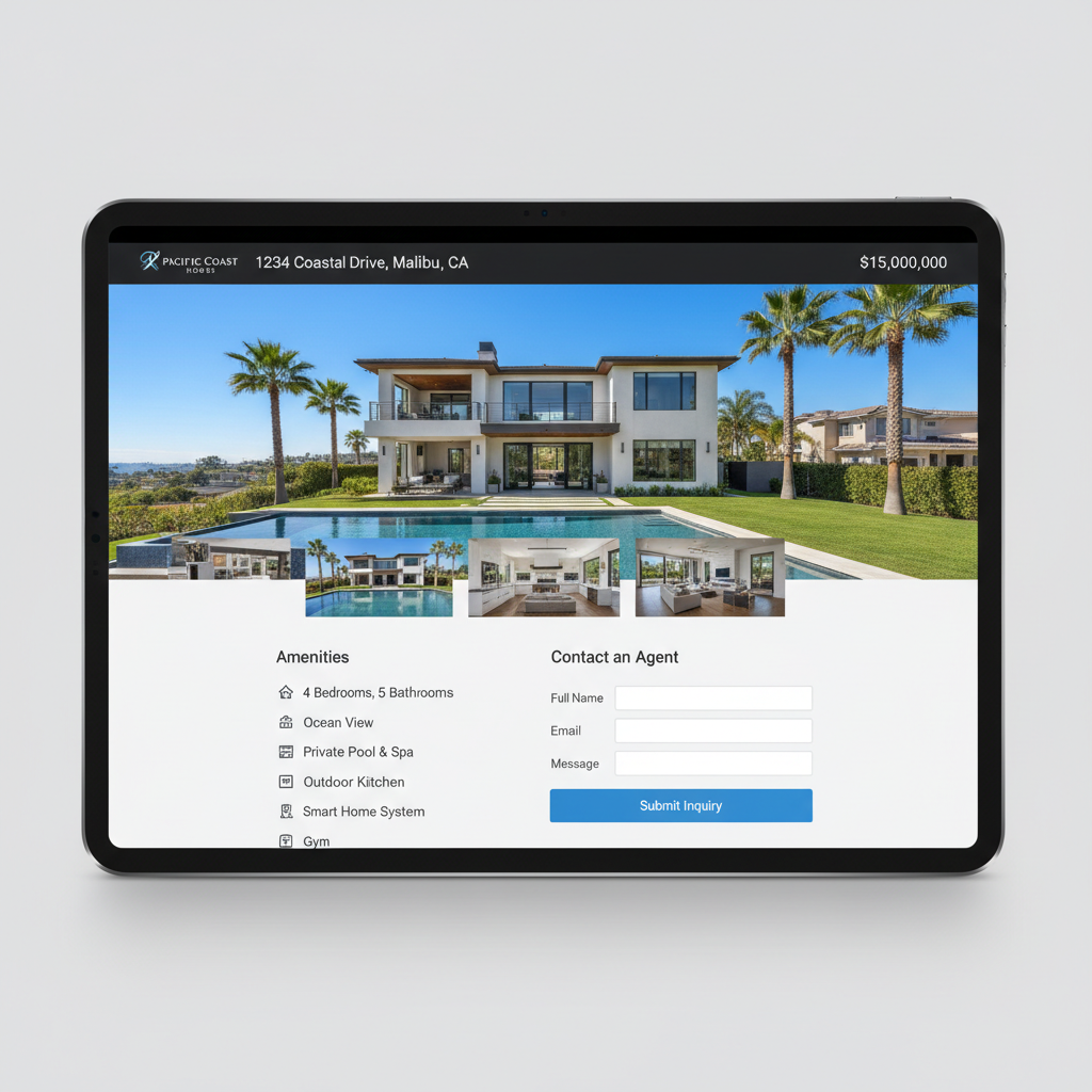 Property detail page with high-quality photography and specifications